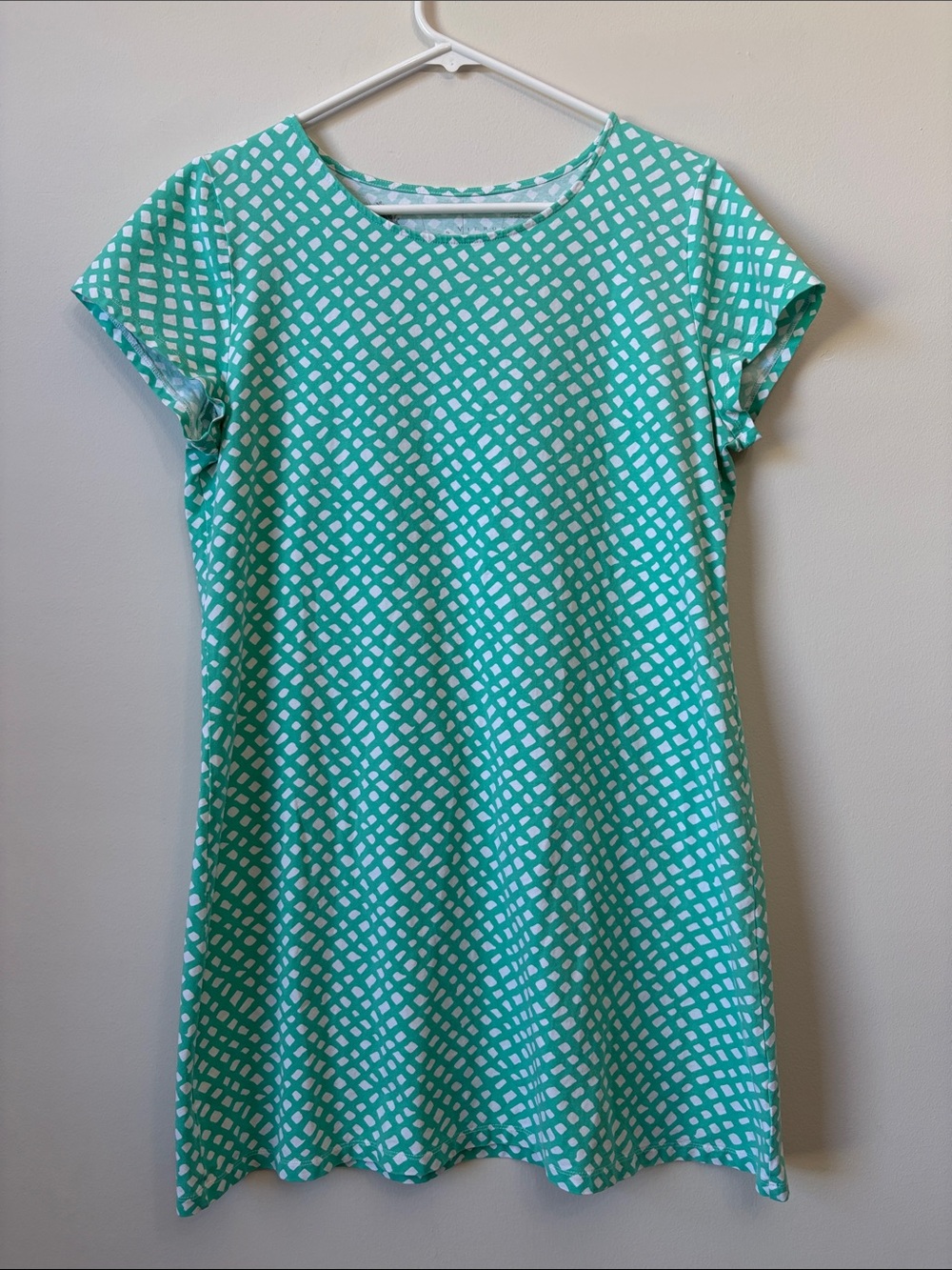 Aqua Geo Print Short Sleeve Casual Dress